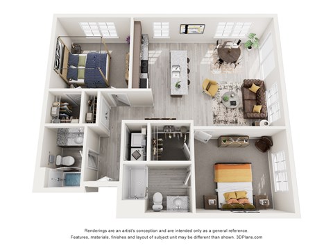 Floor plan for 2 beds, 2 baths, 1080 sqft